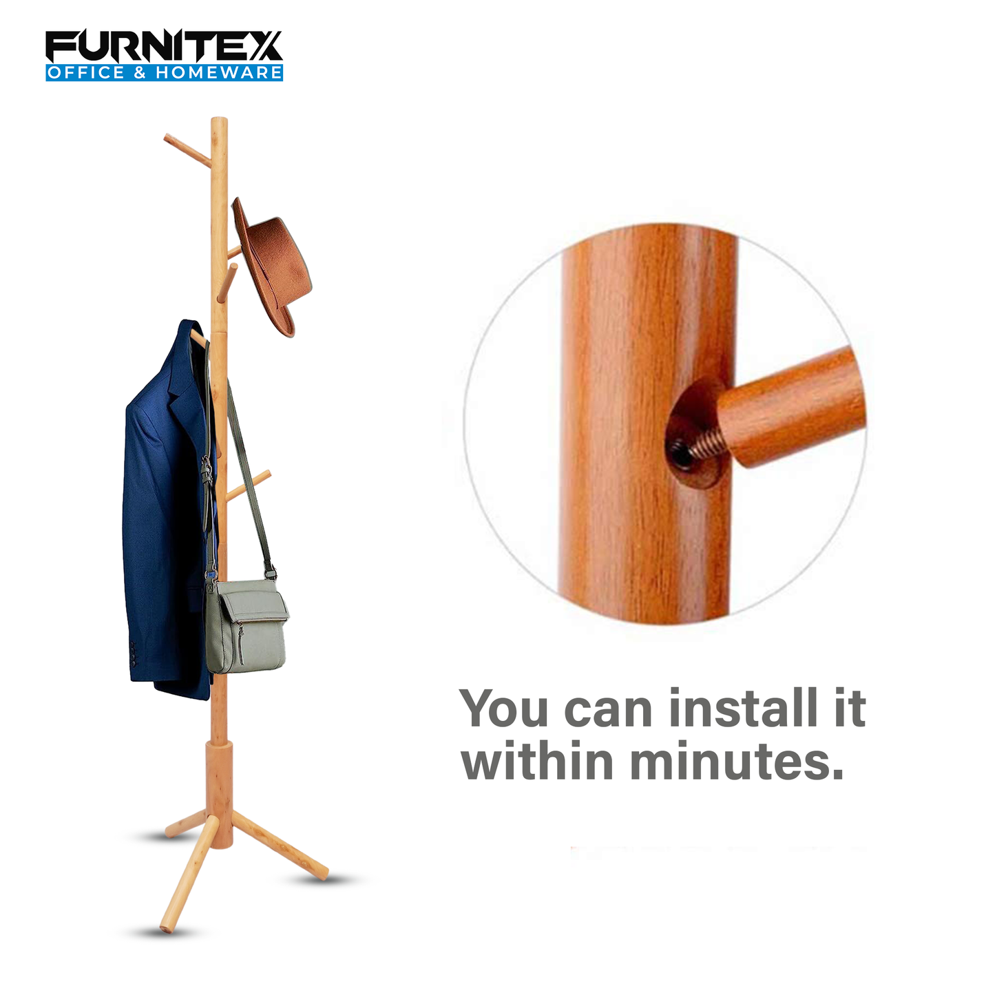 Wooden Coat Rack Stand with 8 Hooks (FT-S605) Cream Furnitex Limited