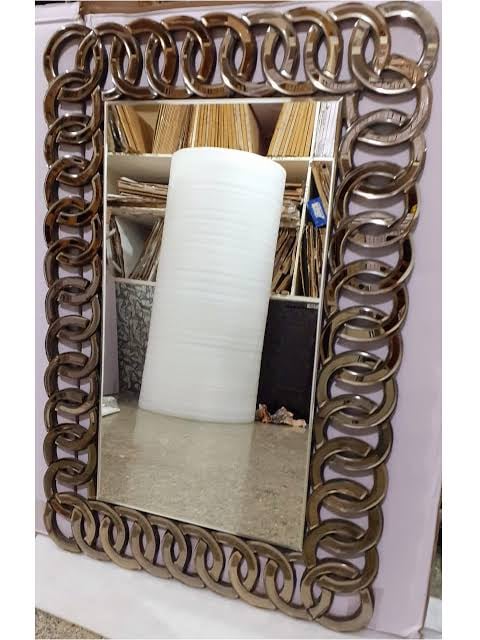 Large Golden Patterned Rectangular Diamond Cut Wall Mirror (Golden) Furnitex Limited