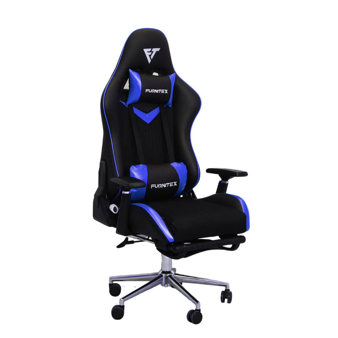 FURNITEX - Gaming Chair with 4D Armrest and Foot Rest (FT-G3 PRO ) Glossy Blue