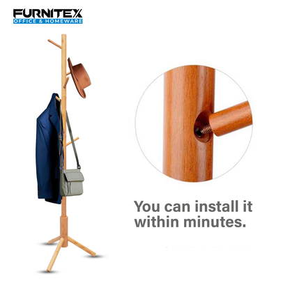 Wooden Coat Rack Stand with 8 Hooks (FT-S605) Coffee - best office chair in bangladesh,  executive chair for office, childs table and chair set, Gaming Chair, Digital Safety Locker, Bar Stool, leather boss chair, Restaurant Chair, Large Antique Wall Mirror -Furnitex Limited
