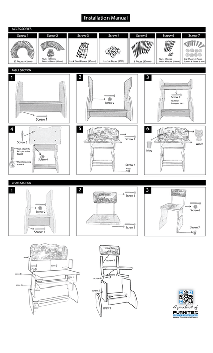 Baby Study Table And Chair (FT- BST02) - best office chair in bangladesh,  executive chair for office, childs table and chair set, Gaming Chair, Digital Safety Locker, Bar Stool, leather boss chair, Restaurant Chair, Large Antique Wall Mirror -Furnitex Limited