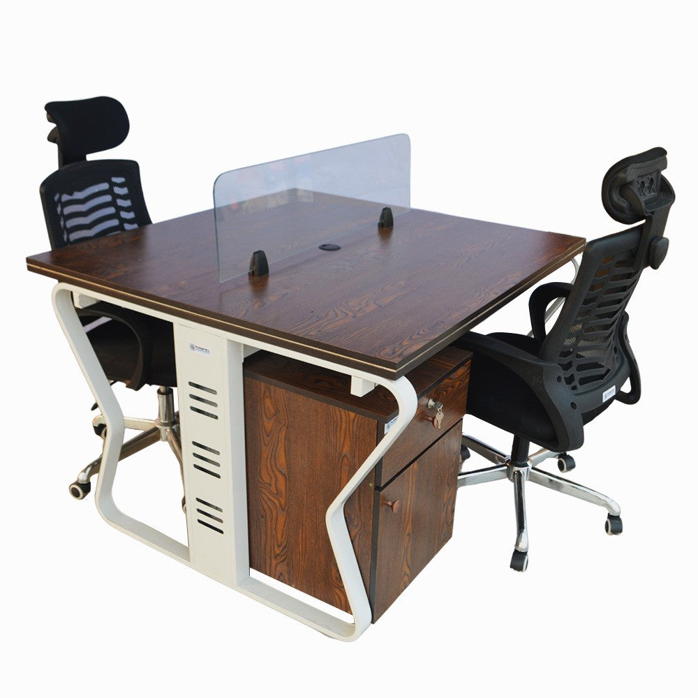 Workstation Office Table for 2 Person with Front Table(FT-001) White Furnitex Limited