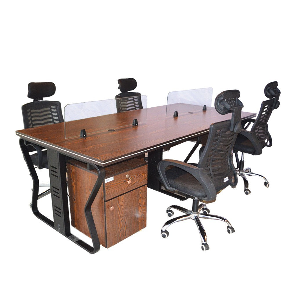 Workstation Office Table for 4 Person with Front Table(FT-004) Black Furnitex Limited