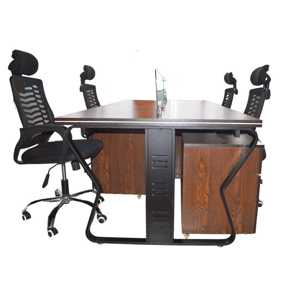 Workstation Office Table for 4 Person with Front Table(FT-004) Black Furnitex Limited