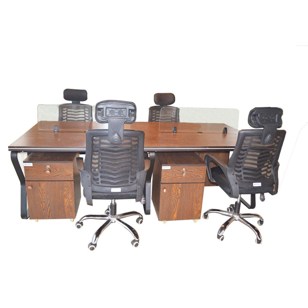 Workstation Office Table for 4 Person with Front Table(FT-004) Black Furnitex Limited