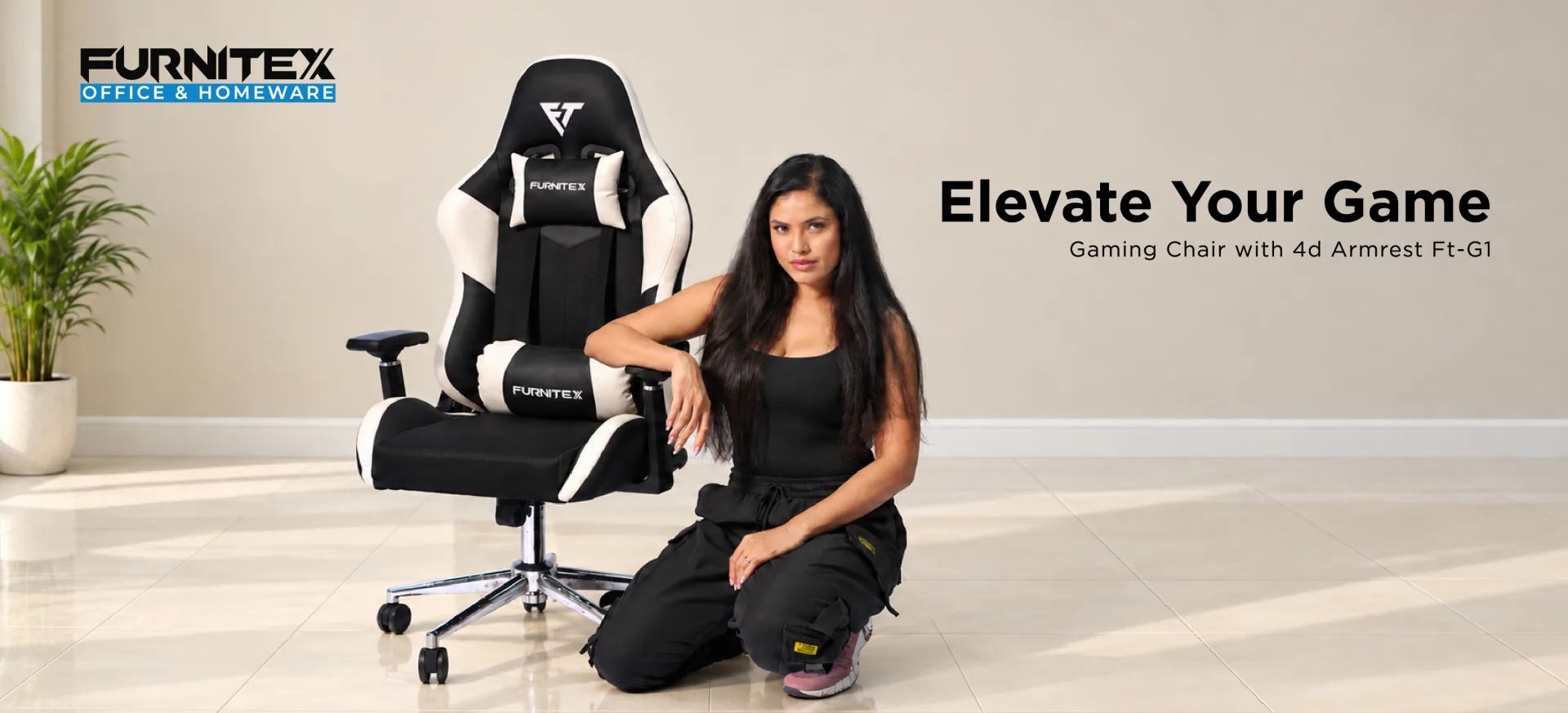 Furnitex FT-G1 sky blue gaming chair with 4D armrest