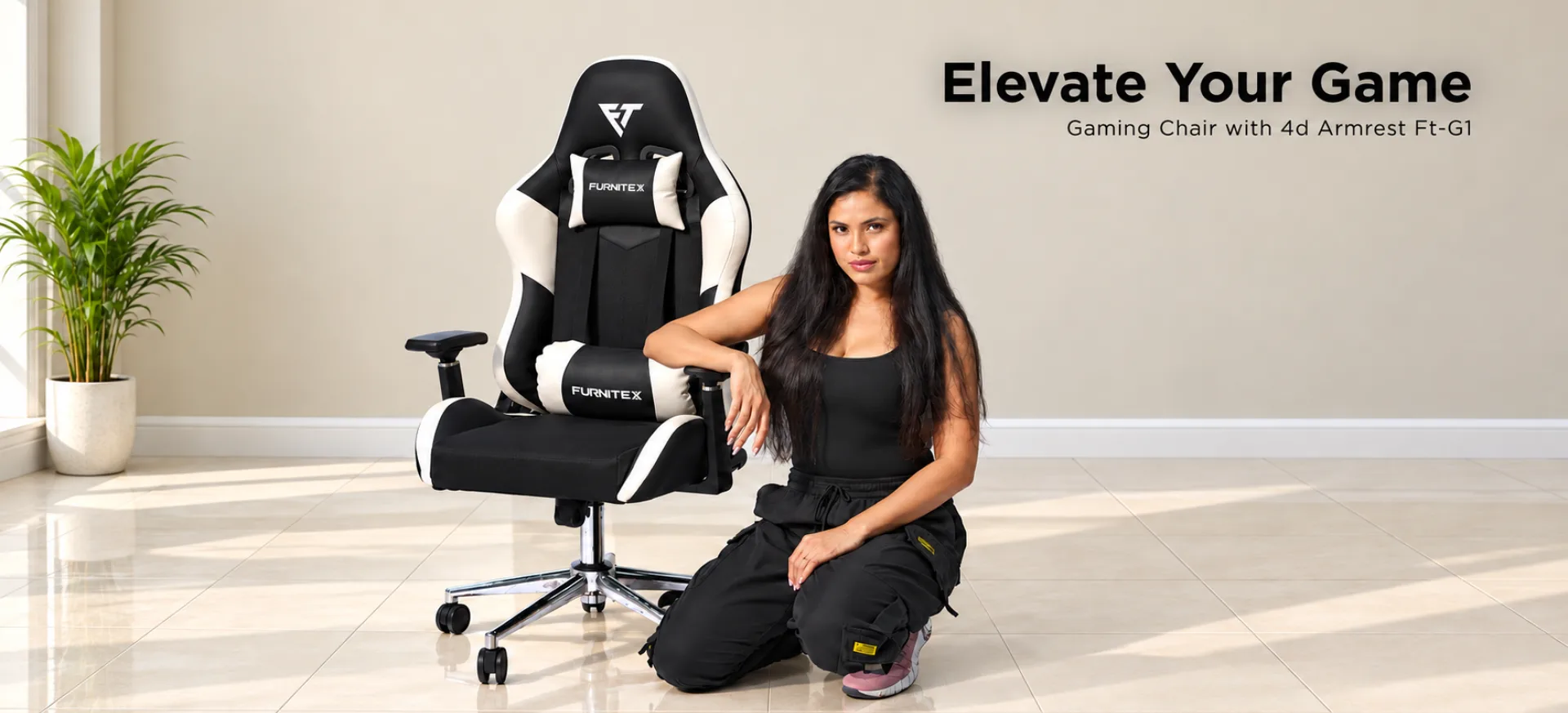 Furnitex FT-G1 sky blue gaming chair with 4D armrest
