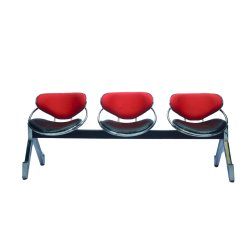Premium 3-Seater Stainless Steel Visitor Waiting Chair with Cushion Backrest (Red & Black) (FT-WC03) - Waiting Chair | Furnitex