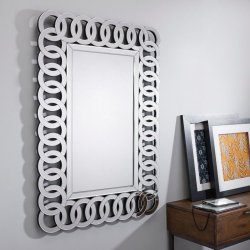 Large Golden Patterned Rectangular Diamond Cut Wall Mirror (Golden) - Others | Furnitex