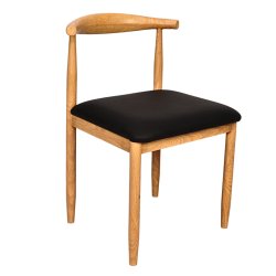 Wooden Grain Metal Chair in Natural Finish with Black Vinyl Seat (FT-WMC01) - Restaurant Chair | Furnitex