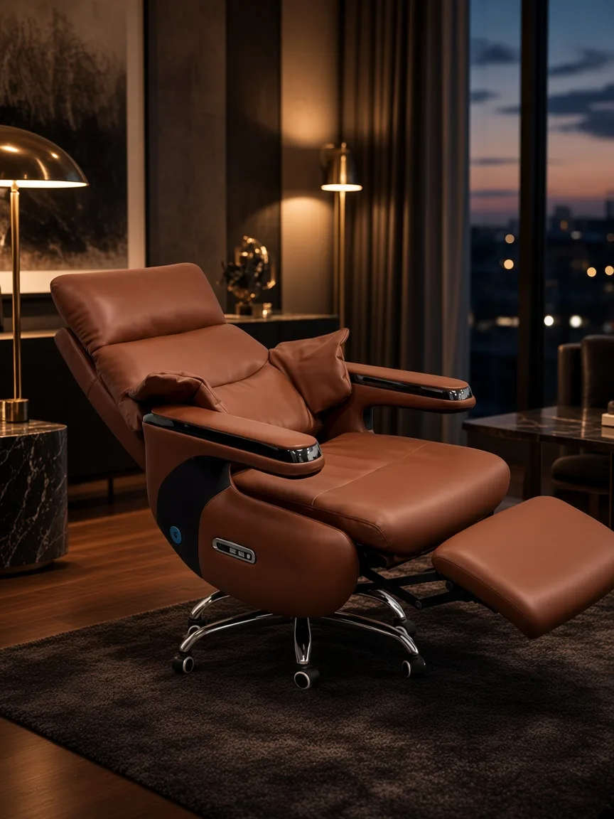 Wavex AR13 chocolate office massage chair reclined for napping