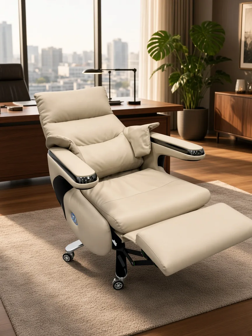 Wavex AR13 beige real leather electric massage boss chair in a premium executive office