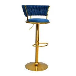 Gold Premium Velvet Bar stool (FT-BJ151) Blue - Bar Stools | Furnitex